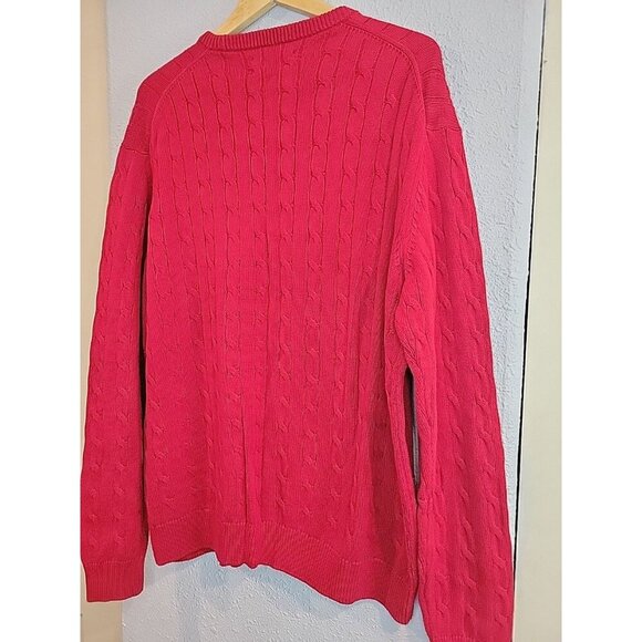 Chaps Ralph Lauren Cable Knit Sweater Mens XL Red Crew Neck Pullover Y2K - Picture 5 of 6